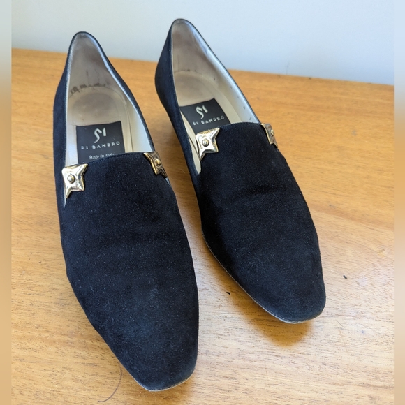 Vintage Black Suede Loafers With Gold Corner Accents - Picture 5 of 14